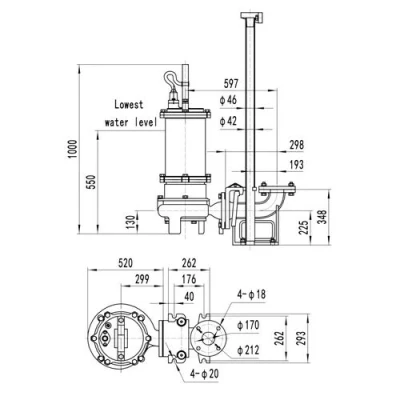 Насос фекальный FANCY 100WQB100-28-15/4 погружной, корпус - чугун, мощность - 15кВт, напор - 28м, производительность - 1667л/мин, 380В