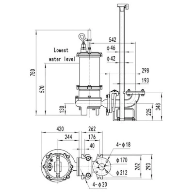 Насос фекальный FANCY 100WQB100-30-15/2 погружной, корпус - чугун, мощность - 15кВт, напор - 30м, производительность - 1667л/мин, 380В
