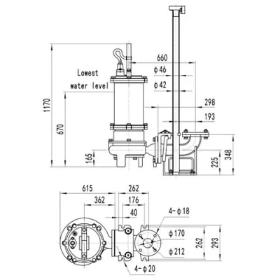 Насос фекальный FANCY 100WQB120-42-30/4 погружной, корпус - чугун, мощность - 30кВт, напор - 42м, производительность - 2000л/мин, 380В
