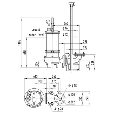 Насос фекальный FANCY 100WQB120-48-37/4 погружной, корпус - чугун, мощность - 37кВт, напор - 48м, производительность - 2000л/мин, 380В