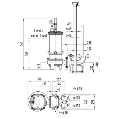 Насос фекальный FANCY 100WQB70-10-4/2 погружной, корпус - чугун, мощность - 4кВт, напор - 10м, производительность - 1167л/мин, 380В