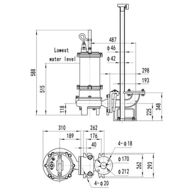 Насос фекальный FANCY 100WQB70-15-5.5/2 погружной, корпус - чугун, мощность - 5.5кВт, напор - 15м, производительность - 1167л/мин, 380В