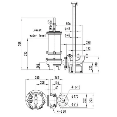 Насос фекальный FANCY 100WQB70-20-7.5/2 погружной, корпус - чугун, мощность - 7.5кВт, напор - 20м, производительность - 1167л/мин, 380В
