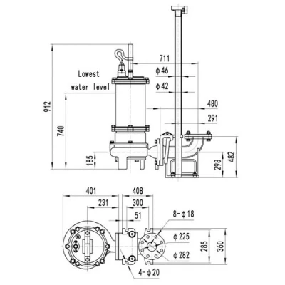 Насос фекальный FANCY 150WQB150-30-22/2 погружной, корпус - чугун, мощность - 22кВт, напор - 30м, производительность - 2500л/мин, 380В