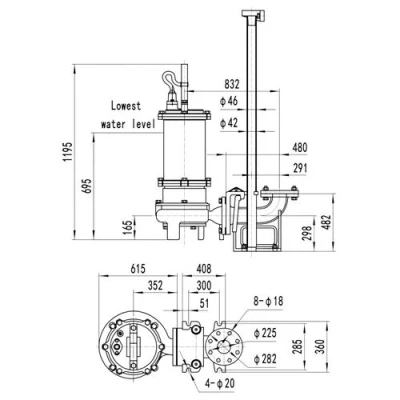 Насос фекальный FANCY 150WQB180-31-30/4 погружной, корпус - чугун, мощность - 30кВт, напор - 31м, производительность - 3000л/мин, 380В