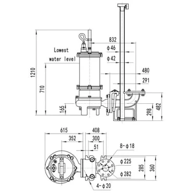 Насос фекальный FANCY 150WQB180-40-45/4 погружной, корпус - чугун, мощность - 45кВт, напор - 40м, производительность - 3000л/мин, 380В