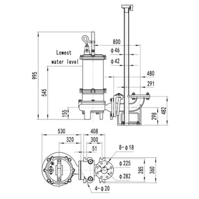 Насос фекальный FANCY 150WQB200-11-11/4 погружной, корпус - чугун, мощность - 11кВт, напор - 11м, производительность - 3333л/мин, 380В