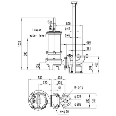 Насос фекальный FANCY 150WQB200-16-15/4 погружной, корпус - чугун, мощность - 15кВт, напор - 16м, производительность - 3333л/мин, 380В