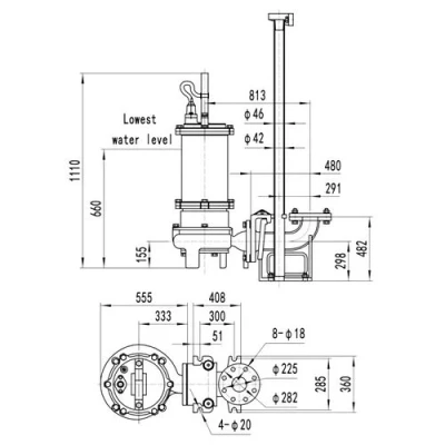 Насос фекальный FANCY 150WQB200-20-18.5/4 погружной, корпус - чугун, мощность - 18.5кВт, напор - 20м, производительность - 3333л/мин, 380В