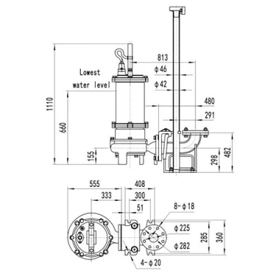 Насос фекальный FANCY 150WQB200-23-22/4 погружной, корпус - чугун, мощность - 22кВт, напор - 23м, производительность - 3333л/мин, 380В