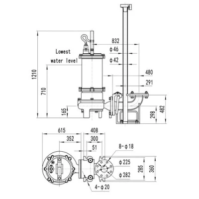 Насос фекальный FANCY 150WQB200-37-37/4 погружной, корпус - чугун, мощность - 37кВт, напор - 37м, производительность - 3333л/мин, 380В
