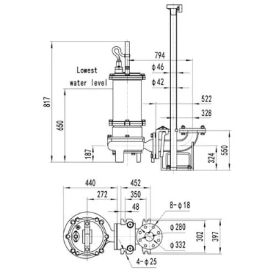 Насос фекальный FANCY 200WQB200-18-15/2 погружной, корпус - чугун, мощность - 15кВт, напор - 18м, производительность - 3333л/мин, 380В