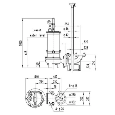 Насос фекальный FANCY 200WQB250-14-15/4 погружной, корпус - чугун, мощность - 15кВт, напор - 14м, производительность - 4167л/мин, 380В