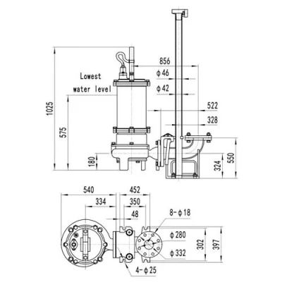 Насос фекальный FANCY 200WQB250-8-11/4 погружной, корпус - чугун, мощность - 11кВт, напор - 8м, производительность - 4167л/мин, 380В