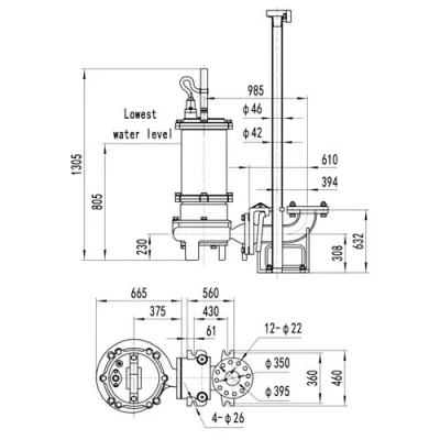 Насос фекальный FANCY 250WQB600-10-30/4 погружной, корпус - чугун, мощность - 30кВт, напор - 10м, производительность - 10000л/мин, 380В