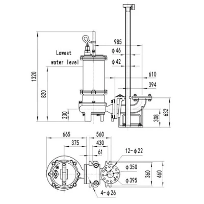 Насос фекальный FANCY 250WQB600-16-45/4 погружной, корпус - чугун, мощность - 45кВт, напор - 16м, производительность - 10000л/мин, 380В