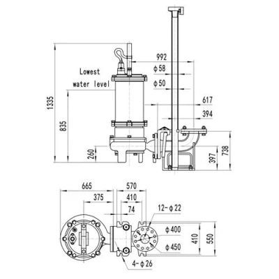 Насос фекальный FANCY 300WQB700-10-30/4 погружной, корпус - чугун, мощность - 30кВт, напор - 10м, производительность - 11667л/мин, 380В
