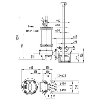 Насос фекальный FANCY 300WQB700-14-37/4 погружной, корпус - чугун, мощность - 37кВт, напор - 14м, производительность - 11667л/мин, 380В