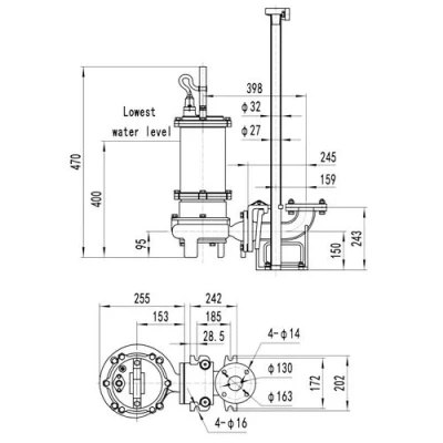 Насос фекальный FANCY 65WQB15-18-2.2/2 погружной, корпус - чугун, мощность - 2.2кВт, напор - 18м, производительность - 250л/мин, 380В