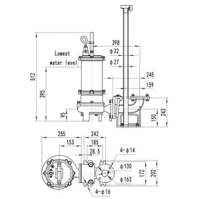 Насос фекальный FANCY 65WQB25-20-3/2 погружной, корпус - чугун, мощность - 3кВт, напор - 20м, производительность - 417л/мин, 380В