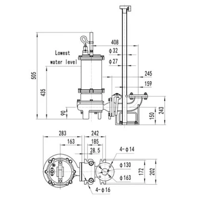 Насос фекальный FANCY 65WQB25-26-4/2 погружной, корпус - чугун, мощность - 4кВт, напор - 26м, производительность - 417л/мин, 380В