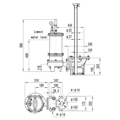 Насос фекальный FANCY 65WQB30-29-5.5/2 погружной, корпус - чугун, мощность - 5.5кВт, напор - 29м, производительность - 500л/мин, 380В