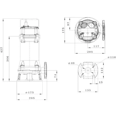 Насос фекальный FANCY WQV50/0.75D погружной, корпус - чугун, мощность - 0.75кВт, напор - 10м, производительность - 167л/мин, 220В