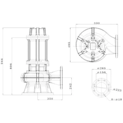 Насос фекальный FANCY WQV4-150/11 погружной, корпус - чугун, мощность - 11кВт, напор - 14м, производительность - 2500л/мин, 380B