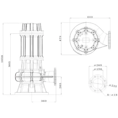 Насос фекальный FANCY WQV4-150/22 погружной, корпус - чугун, мощность - 22кВт, напор - 23м, производительность - 4167л/мин, 380B