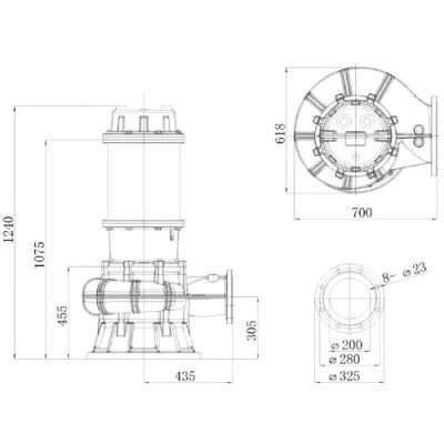 Насос фекальный FANCY WQV4-200/30 погружной, корпус - чугун, мощность - 30кВт, напор - 17м, производительность - 6667л/мин, 380B