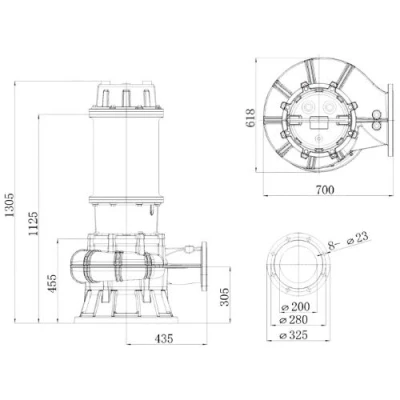 Насос фекальный FANCY WQV4-200/45 погружной, корпус - чугун, мощность - 45кВт, напор - 22м, производительность - 6667л/мин, 380B