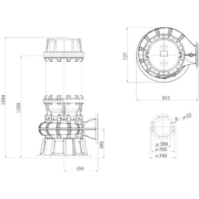 Насос фекальный FANCY WQV4-200/90 погружной, корпус - чугун, мощность - 90кВт, напор - 42м, производительность - 8333л/мин, 380B