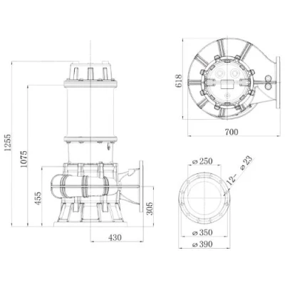 Насос фекальный FANCY WQV4-250/37 погружной, корпус - чугун, мощность - 37кВт, напор - 12м, производительность - 10000л/мин, 380B