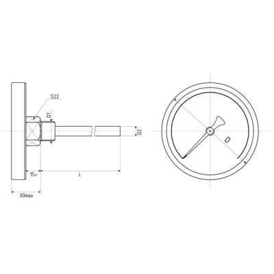 Термометр осевой ФИЗТЕХ ТБф-221 d-100 L=400 (-10-110°C), биметаллический коррозионностойкий 100 мм, тип -ТБф-221, осевое соединение, шкала (-10-110°C), погружной шток L=400, IP65, присоединение М20х1.5, класс точности 1.0