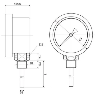 Термометр радиальный ФИЗТЕХ ТБф-221 d-100 L=100 (-50-50°C), биметаллический коррозионностойкий 100 мм, тип -ТБф-221, радиальное присоединение, шкала (-50-50°C), погружной шток L=100, IP54, присоединение М20х1.5, класс точности 1.5