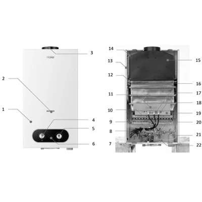Водонагреватель газовый проточный Haier JSD 20-10C настенный, мощность - 21.2кВт, корпус - нержавеющая сталь, Tmax 145°C