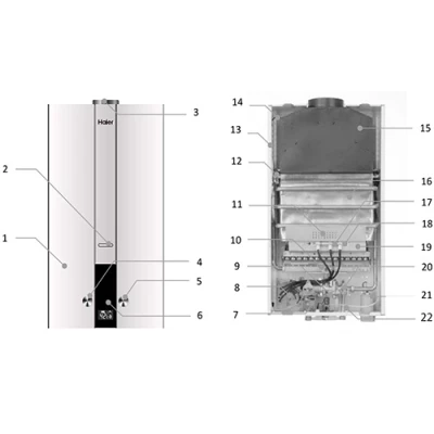 Водонагреватель газовый проточный Haier JSD 24-12D настенный, мощность - 25.3кВт, корпус - эмалированная сталь, Tmax 170°C