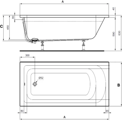 Ванна акриловая Ideal Standard HOTLINE 170х75, без ножек, без ручек