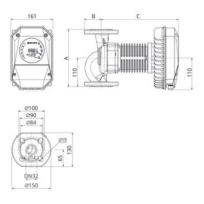 Насос циркуляционный IMP PUMPS NMT MAX II U 32/120 F220 поверхностный, корпус - чугун, мощность - 0.38кВт, напор - 12.21м, производительность - 359л/мин, 220В, с встроенным U-модулем связи