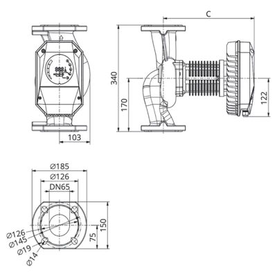 Насос циркуляционный IMP PUMPS NMT SAN MAX II U 65/180 F340 поверхностный, корпус - нержавеющая сталь, мощность - 1.55кВт, напор - 18.9м, производительность - 957л/мин, 220В, для подачи питьевой воды, с встроенным U-модулем связи