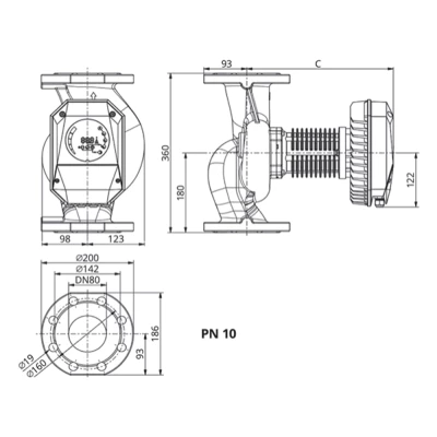 Насос циркуляционный IMP PUMPS NMT SAN MAX II U 80/80 F360 PN10 поверхностный, корпус - нержавеющая сталь, мощность - 0.8кВт, напор - 8.4м, производительность - 917л/мин, 220В, для подачи питьевой воды, с встроенным U-модулем связи