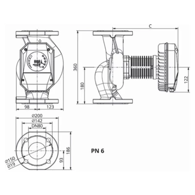 Насос циркуляционный IMP PUMPS NMT SAN MAX II U 80/40 F360 PN6 поверхностный, корпус - нержавеющая сталь, мощность - 0.39кВт, напор - 4.38м, производительность - 677л/мин, 220В, для подачи питьевой воды, с встроенным U-модулем связи