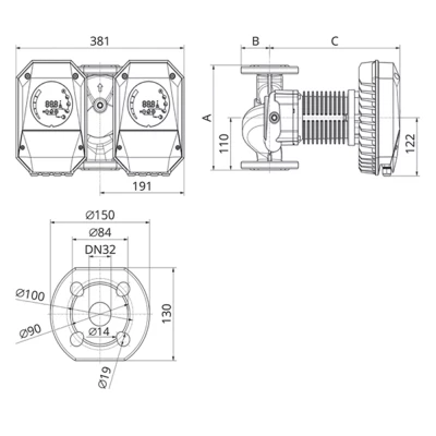 Насос циркуляционный IMP PUMPS NMTD MAX II U 32/120 F220 поверхностный, корпус - чугун, мощность - 0.38кВт, напор - 12.21м, производительность - 359л/мин, 220В, с встроенным U-модулем связи