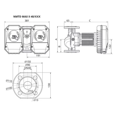 Насос циркуляционный IMP PUMPS NMTD MAX II U 40/180 F220 поверхностный, корпус - чугун, мощность - 0.68кВт, напор - 16.8м, производительность - 427л/мин, 220В, с встроенным U-модулем связи