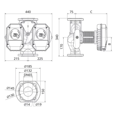 Насос циркуляционный IMP PUMPS NMTD MAX II U 65/180 F340 поверхностный, корпус - чугун, мощность - 1.55кВт, напор - 18.9м, производительность - 957л/мин, 220В, с встроенным U-модулем связи