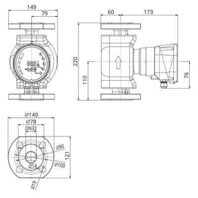 Насос циркуляционный IMP PUMPS NMT SMART II U 32/120-F220 поверхностный, корпус - чугун, мощность - 0.16кВт, напор - 11.2м, производительность - 183л/мин, 220В, с встроенным U-модулем связи