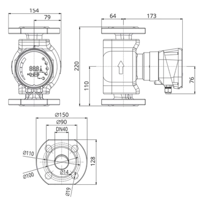 Насос циркуляционный IMP PUMPS NMT SMART II U 40/120-F220 поверхностный, корпус - чугун, мощность - 0.16кВт, напор - 11.2м, производительность - 183л/мин, 220В, с встроенным U-модулем связи