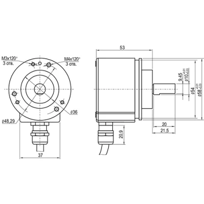 Энкодеры инкрементальные INNOCONT EIP 58BO 10630 Ду58 выступающий вал - 10мм, материал корпуса - алюминий, разрешение - 20-65536имп/об, напряжение - 5-30В, выход - TTL/HTL с инверсией, IP65, радиальный кабель - 2м