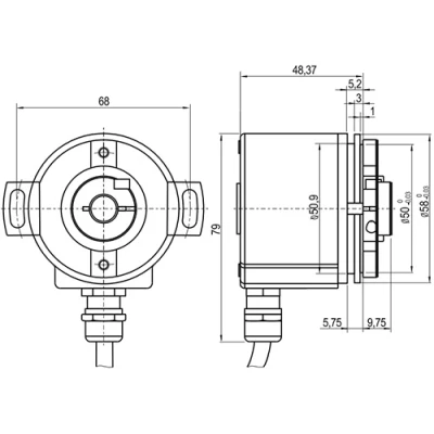Энкодеры инкрементальные INNOCONT EIP 58HO 14630 Ду58 выступающий вал - 14мм, материал корпуса - алюминий, разрешение - 10-32768имп/об, напряжение - 5-30В, выход - TTL/HTL с инверсией, IP54, радиальный кабель - 2м