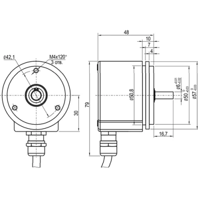 Энкодеры инкрементальные INNOCONT EIP 58SO 6630 Ду58 полый вал - 6мм, материал корпуса - алюминий, разрешение - 100-65520имп/об, напряжение - 5-30В, выход - TTL/HTL с инверсией, IP54, радиальный кабель - 2м